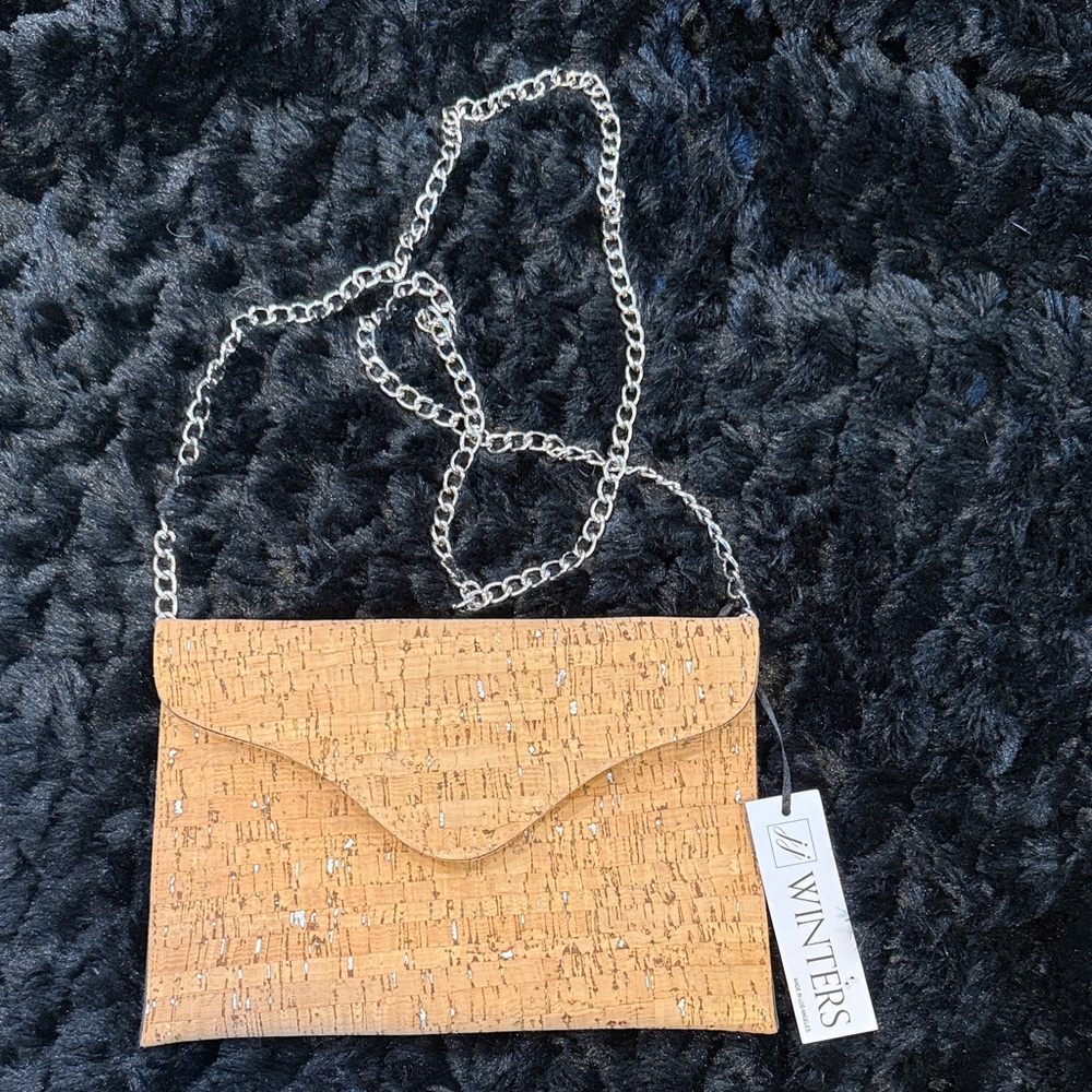 JJ Winters -Silver Cork- Brooke Clutch Bag Crossbody with Silver Chain Strap